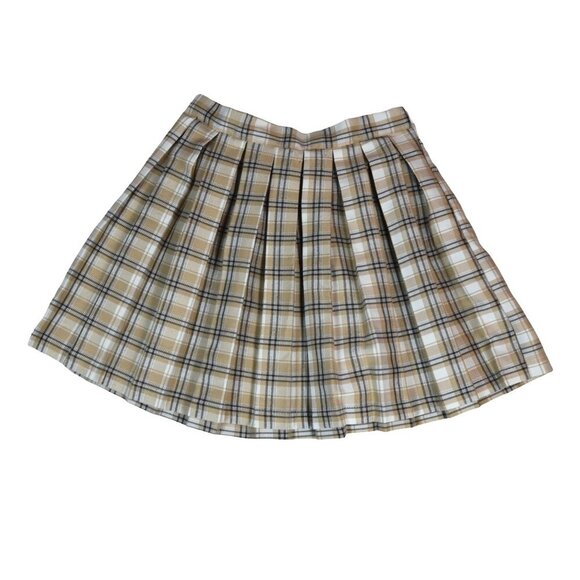 Tan Plaid Pleated Skirt Size XS Soft Academia Preppy Mini Y2K Coquette - Picture 6 of 7